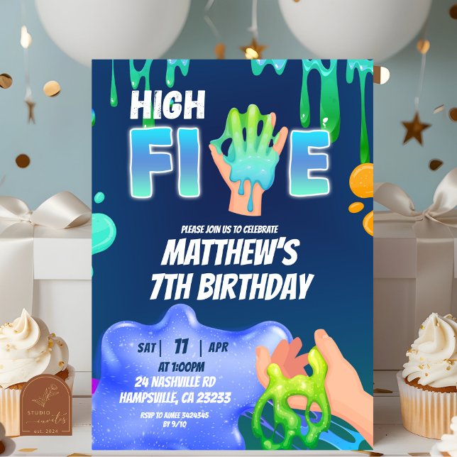 Invitación Boy Neon Blue Green Slime High Five Invitation (Subido por el creador)