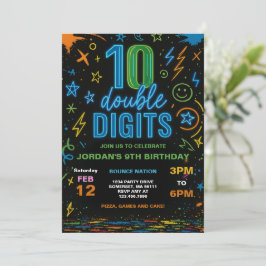 Invitación Boy Neon Doble Dígito 10 cumpleaños