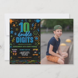 Invitación Boy Neon dos dígitos 10.ª foto de fiesta de cumple
