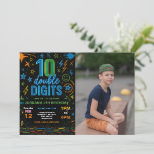 Invitación Boy Neon dos dígitos 10.ª foto de fiesta de cumple