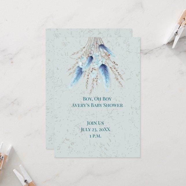 Invitación Boy Oh Boy Boho Twin Baby Shower (Anverso/Reverso In Situ)