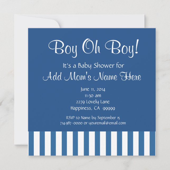 Invitación Boy Oh Boy with Blue Stripes Baby Shower A01 (Anverso)