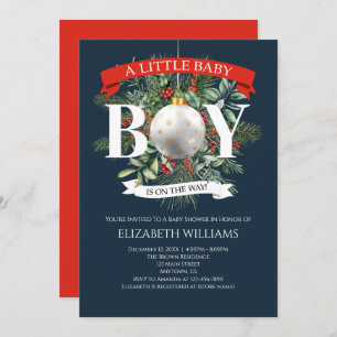 Invitación Boy On the Way Navidades Greenery Baby Shower
