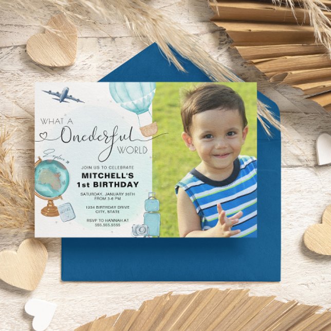 Invitación Boy ONEmaravilloso Balón de aire caliente Primer c (Subido por el creador)