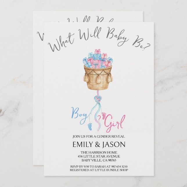 Invitación Boy Or Girl Blue Or Pink Gender Reveal Invitation (Anverso / Reverso)