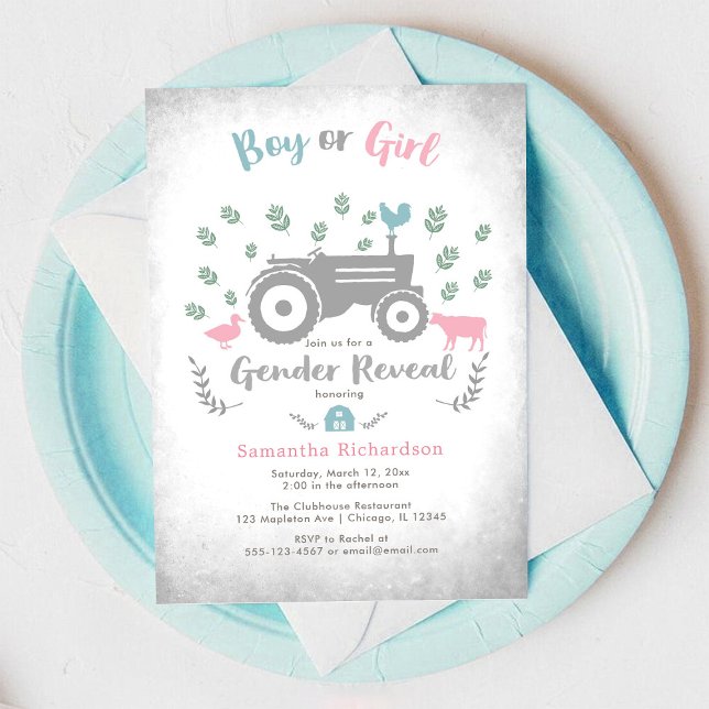Invitación Boy or Girl Farm Tractor Gender Reveal Invitation (Subido por el creador)