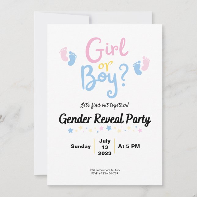 Invitación Boy or Girl? Gender Reveal (Anverso)