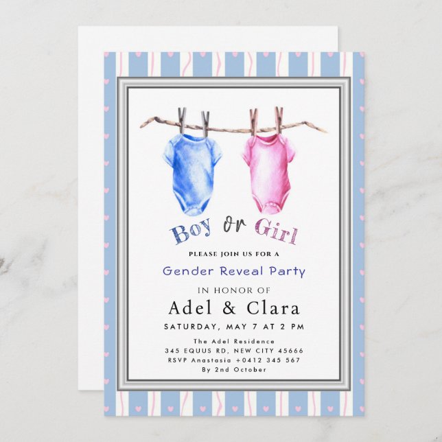 Invitación Boy or Girl Gender Reveal Invitation (Anverso / Reverso)