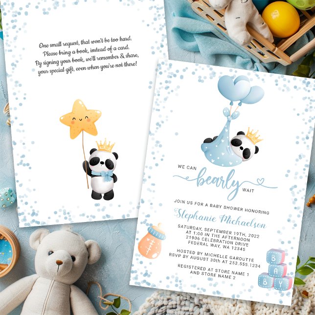 Invitación Boy Panda Bearly Wait Book Request Baby Shower (Boy Panda Bearly Wait Book Request Baby Shower Invitation
)