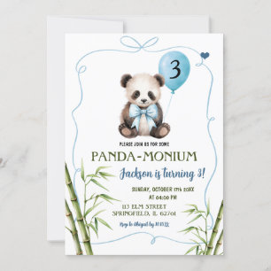 Invitación Boy Panda con el cumpleaños dibujado a mano azul B