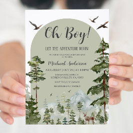 Invitación Boy Pine Tree Forest Mountain Baby Shower