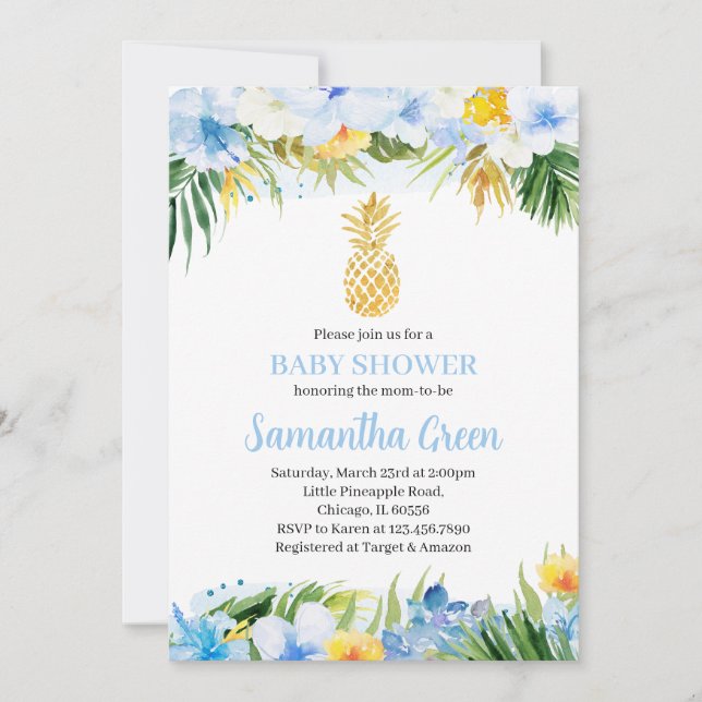 Invitación Boy Pineapple Baby Shower (Anverso)