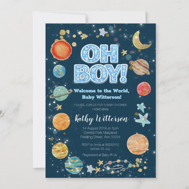 Invitación Boy Planets Outer Space Baby Shower Invitation (Anverso)