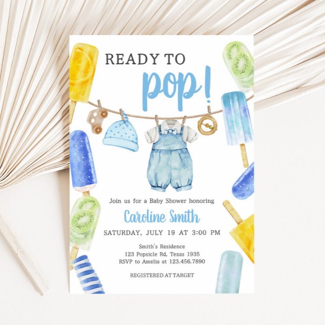Invitación Boy Popsicle Baby Shower (Boy Ready to Pop Popsicle Baby Shower Invitation)
