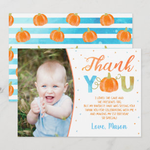 Invitación Boy Pumpkin Primer Cumpleaños Cartas de agradecimi