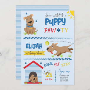 Invitación Boy Puppy Birthday Pawty