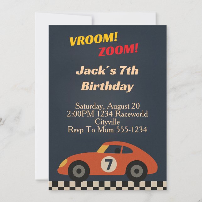 Invitación Boy Racing Birthday (Anverso)