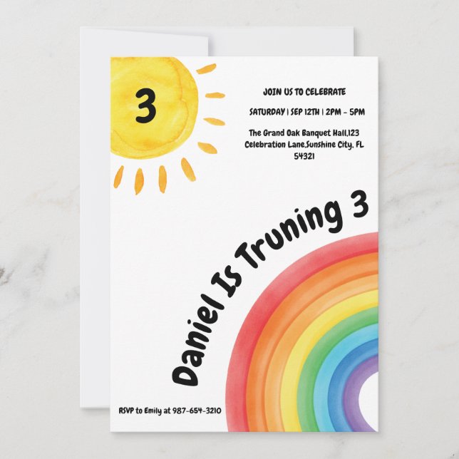 Invitación Boy Rainbow 3er cumpleaños, fiesta de cumpleaños d (Anverso)
