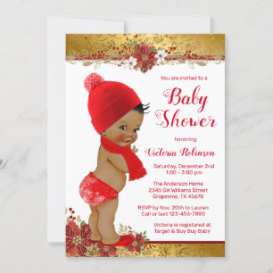 Invitación Boy Red Gold Navidades Baby Shower African