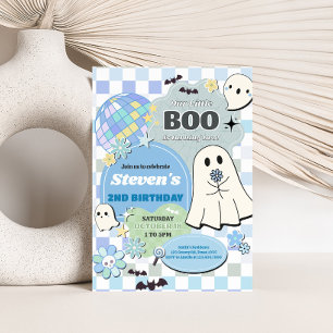 Invitación Boy Retro Groovy Little Boo Birday Party