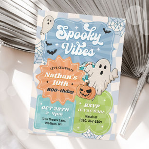 Invitación Boy Retro Halloween Spooky Vibes Blue Birday