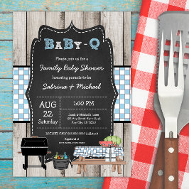 Invitación Boy Rustic Wood Family Baby Q Shower