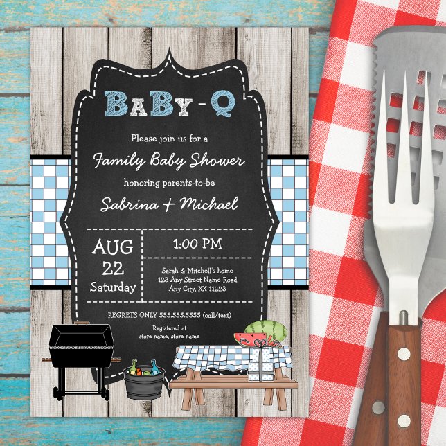 Invitación Boy Rustic Wood Family Baby Q Shower (Subido por el creador)