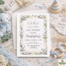 Invitación Boy’s Elephant Watercolor Baby Shower –Blue Safari