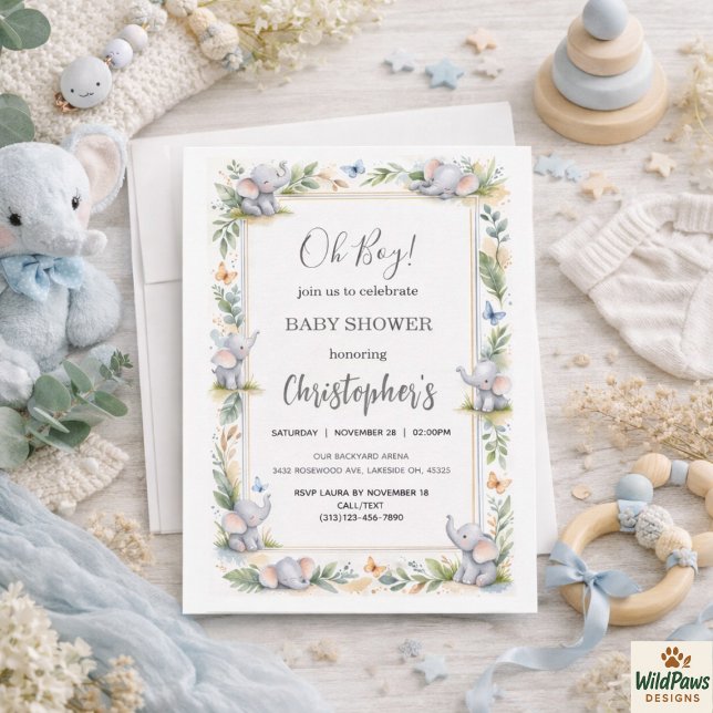 Invitación Boy’s Elephant Watercolor Baby Shower –Blue Safari (Boy’s Elephant Watercolor Baby Shower –Blue Safari Invitation
)