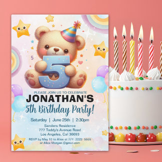 Invitación Boy’s Teddy Bear Birthday 5th Party