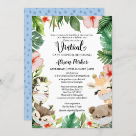 Invitación Boy Safari Animales Jungle Greenery Virtual Shower