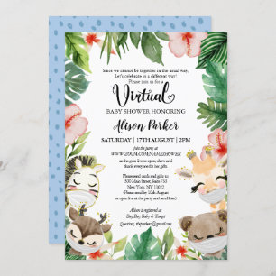 Invitación Boy Safari Animales Jungle Greenery Virtual Shower