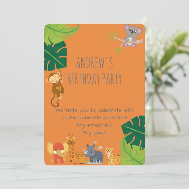 Invitación Boy Safari Birthday Invitation (Anverso de pie)