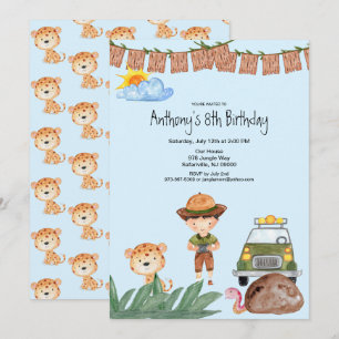 Invitación Boy Safari Con Jeep En El Cumpleaños De La Selva