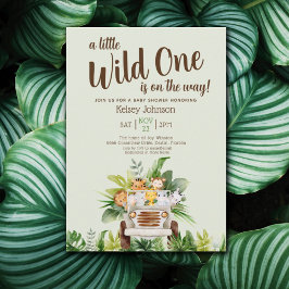 Invitación Boy Safari Wild One Animals Green Baby Shower