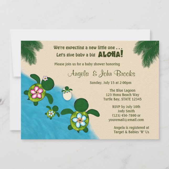Invitación BOY Sea TURTLE Baby Shower Familia AZUL Honu 284 (Anverso)