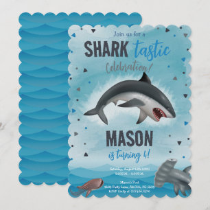 Invitación Boy Shark Birthday Shark Tastic Celebración