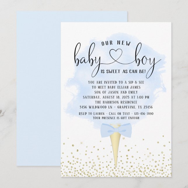 Invitación Boy Sip See Cotton Candy Baby Shower (Anverso / Reverso)
