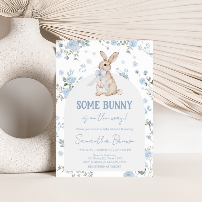 Invitación Boy Some Bunny Baby Shower (Blue Somebunny Baby Shower Invitation)