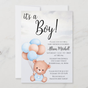 Invitación Boy Teddy Bear Baby Shower