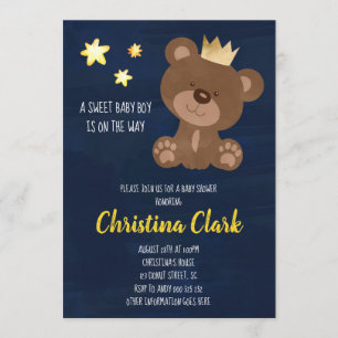 Invitación Boy Teddy Bear Navy Baby Shower Azul