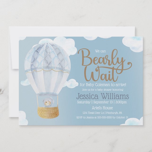 Invitación Boy Teddy Bear Podemos Esperar A Baby Shower (Anverso)
