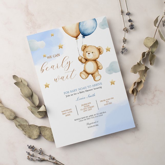 Invitación Boy Teddy Bear Podemos Esperar A Baby Shower (Subido por el creador)