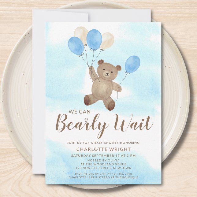 Invitación Boy Teddy Bear We Can Bearly Wait Baby Shower (Subido por el creador)