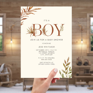 Invitación Boy Terracotta Pampas Floral Boho Baby Shower