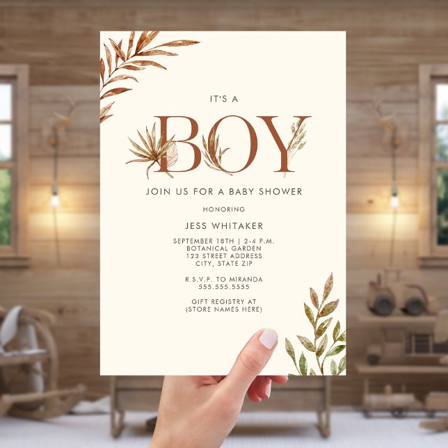 Invitación Boy Terracotta Pampas Floral Boho Baby Shower (Subido por el creador)
