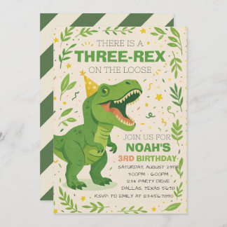 Invitación Boy Three-Rex Dinosaur Birthday