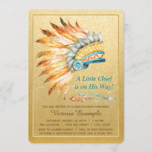 Invitación Boy Tribal Headdress Little Chief Boho Baby Shower