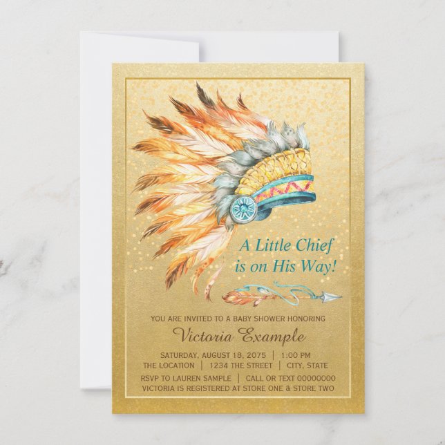 Invitación Boy Tribal Headdress Little Chief Boho Baby Shower (Anverso)