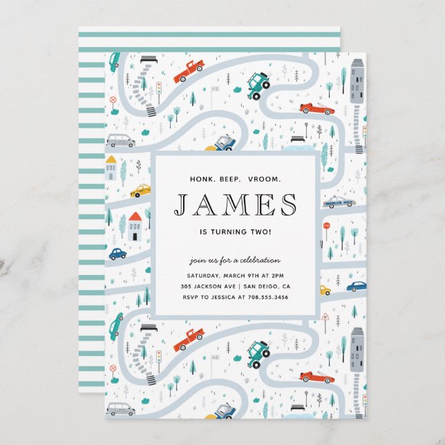 Invitación Boy Trucos Y Carros (Anverso / Reverso)